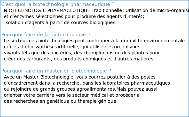 Parcours : Biotechnologie pharmaceutique et thérapies innovantes Pr