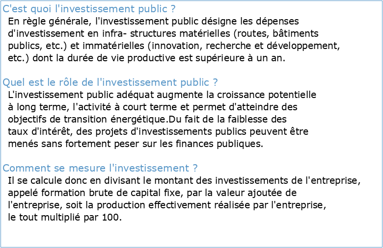 L'investissement public : définition et mesures (1ère partie)