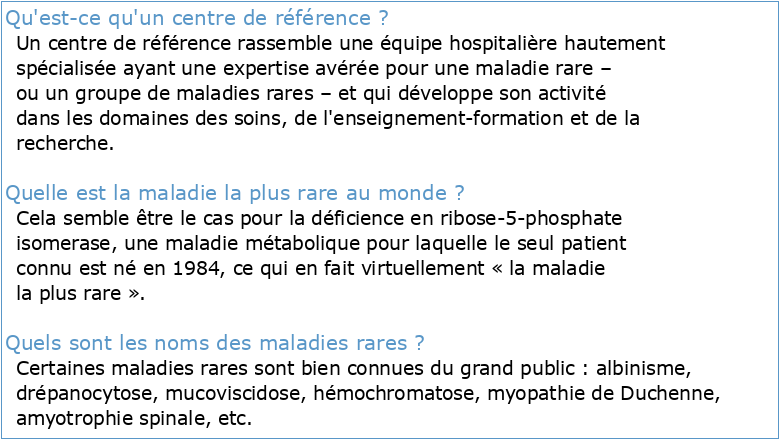 Liste des Centres de Référence Maladies Rares à l'Hôpital