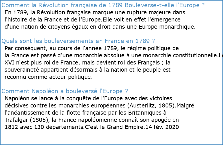 L'Europe bouleversée par la Révolution française (1789-1815) I