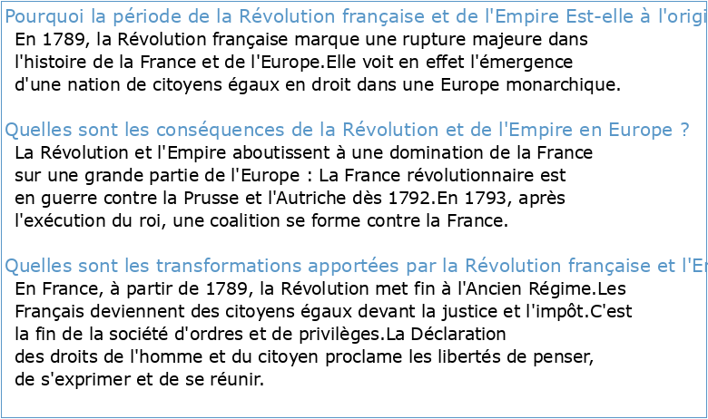 LA REVOLUTION FRANCAISE ET L'EMPIRE (1789