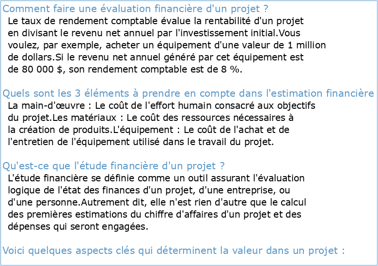 Evaluation Financière Des Projets