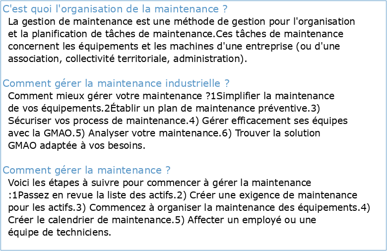 Organisation et gestion de la maintenance Industrielle