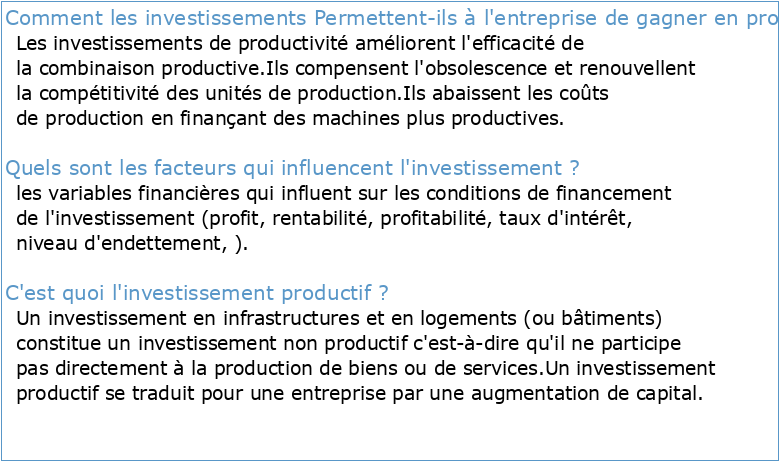DYNAMISER L'INVESTISSEMENT PRODUCTIF EN FRANCE