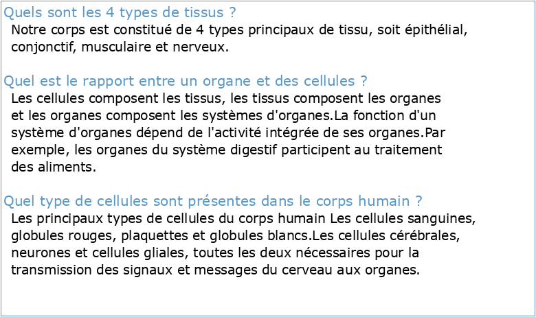 Module 4 Les cellules les tissus les organes et les systèmes