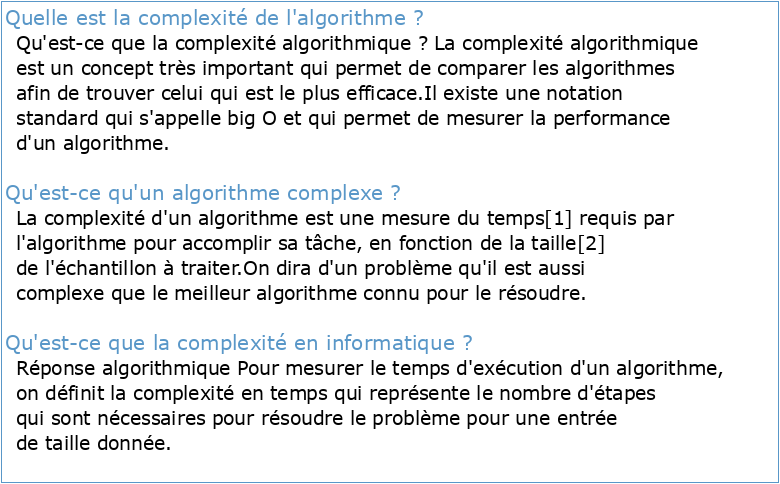 Complexité des Algorithmes A) Introduction
