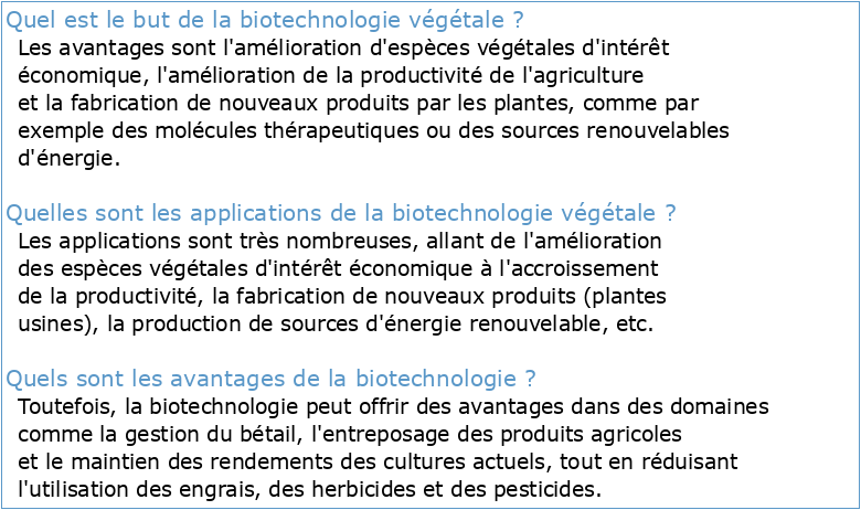 Biotechnologie Végétale et amélioration
