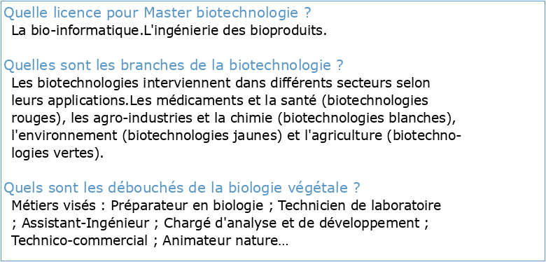 Spécialité: Biotechnologie Végétale: Licence et Master