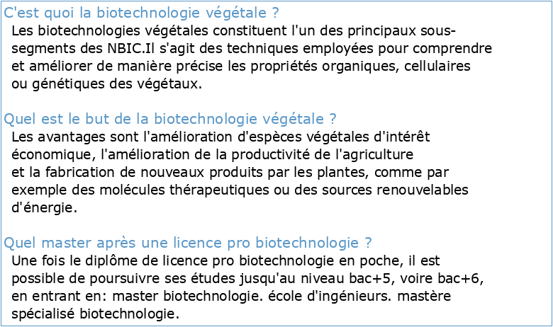 Licence Professionnelle Biotechnologies végétales et création