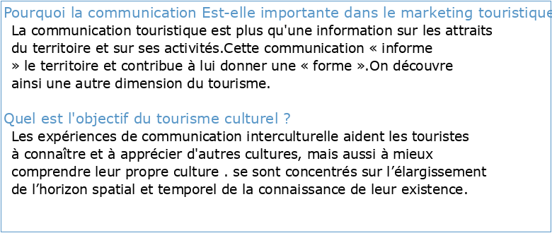 Tourisme culturel et politique de communication