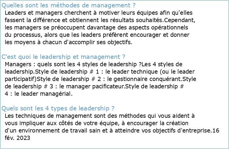 Leadership et méthodes de management