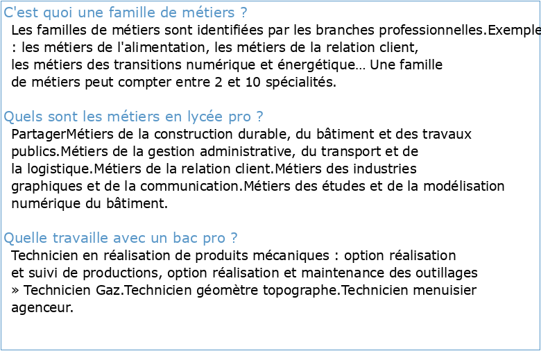 FAMILLES METIERS BAC PRO