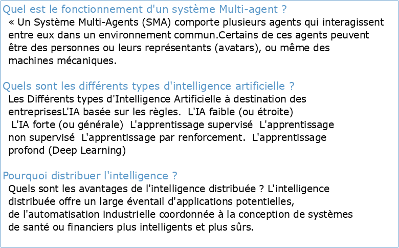 INTELLIGENCE ARTIFICIELLE DISTRIBUEE ET SYSTEMES MULTI-AGENTS