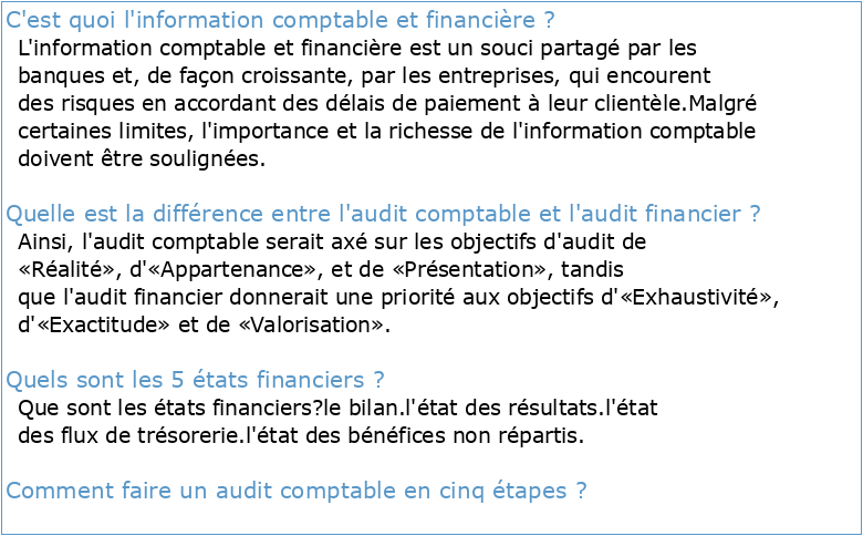 Manuel de Comptabilité générale Information financière et Audit