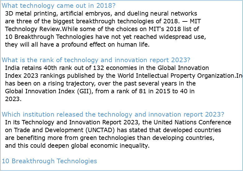 TECHNOLOGY AND INNOVATION REPORT 2018
