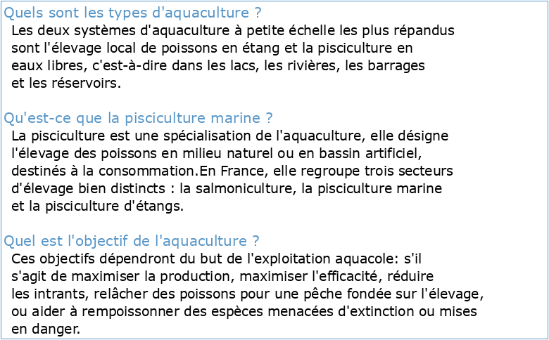 L'Aquaculture Marine :