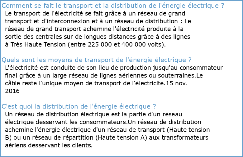 Transport et Distribution de l'Energie Electrique