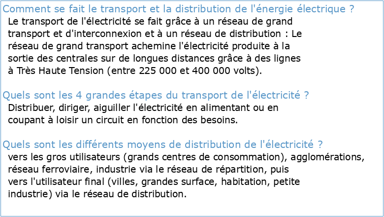 Production transport distribution de l'électricité