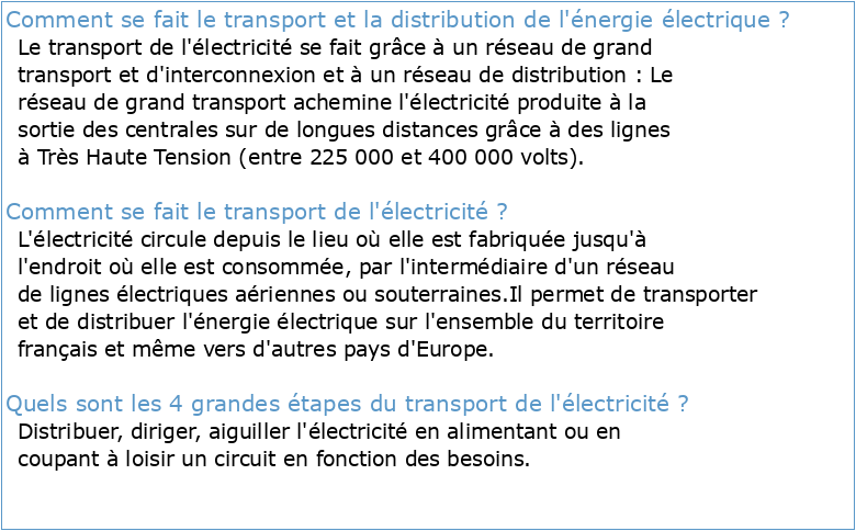 TRANSPORT ET DISTRIBUTION DE L'ÉLECTRICITÉ