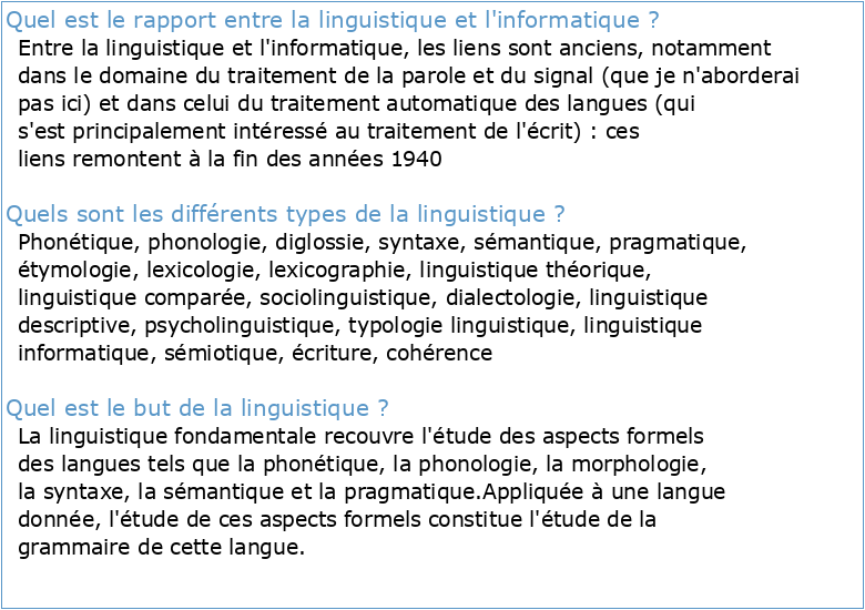 La Linguistique Informatique