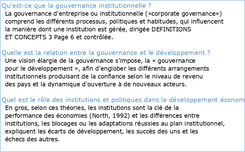 Gouvernance qualité institutionnelle et développement économique