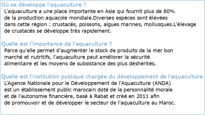 Développement de l'aquaculture au Maroc :