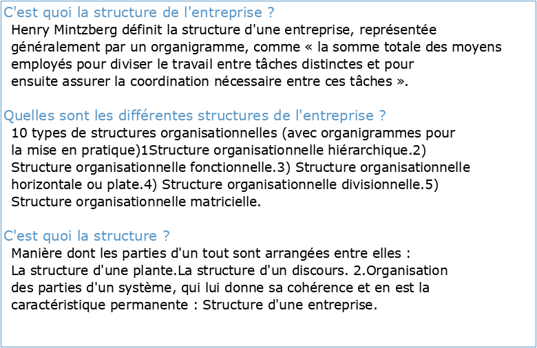 Notion : Structure de l'entreprise