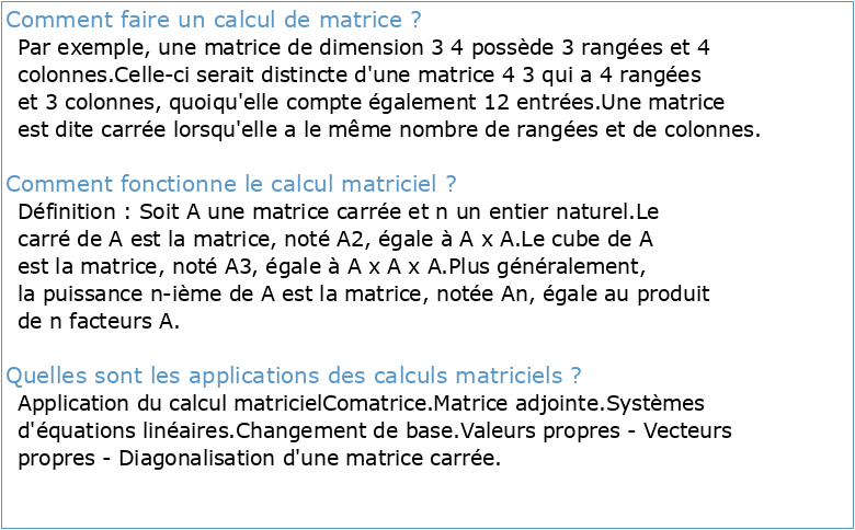 Chapitre 1: Calculs matriciels