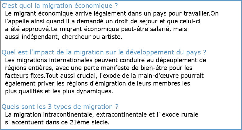 Migrations économiques cohésion sociale et développement