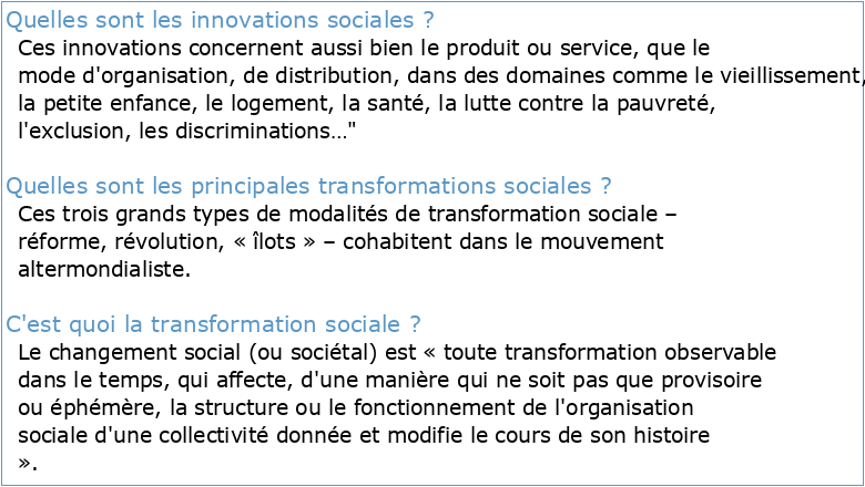 Innovations et transformations sociales dans le développement