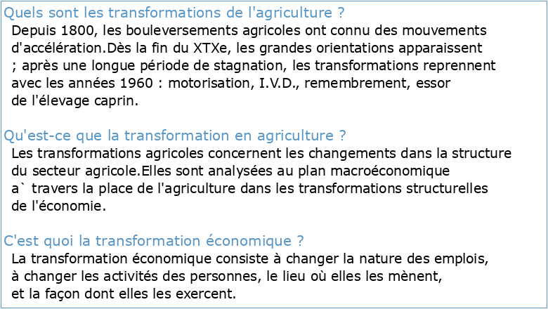 Les transformations sociales et économiques dans l'agriculture au