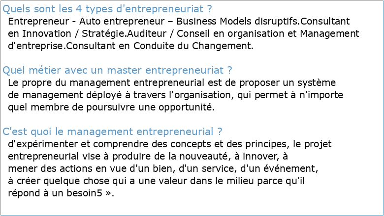 Entrepreneuriat et management de projets innovants »