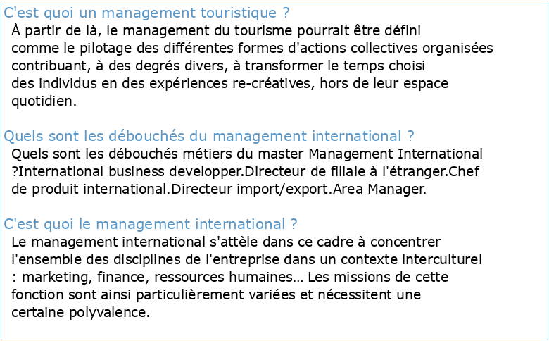Management International des projets touristiques