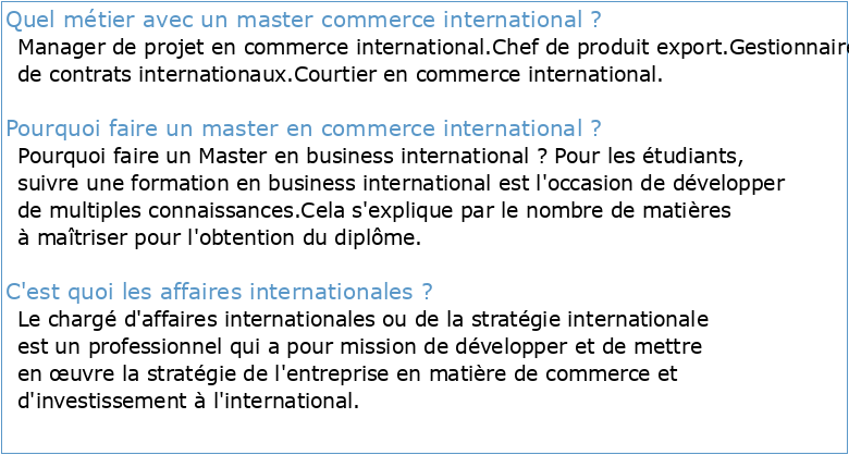 Master 1 Commerce et Affaires Internationales