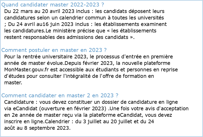 Appel à candidature Concours MASTER 2022/2023