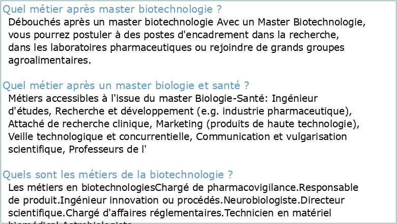 Master: Sciences de la Santé et BioTechnologies