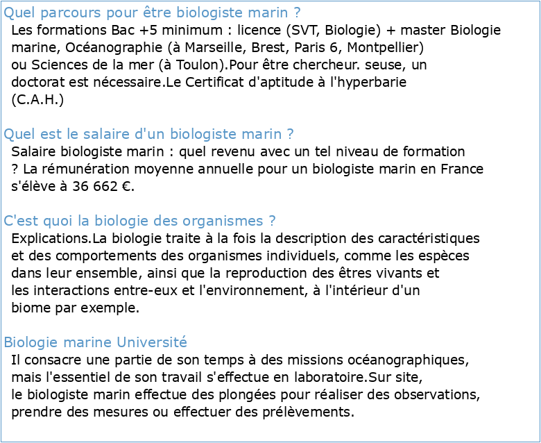 Mention Biologie marine Parcours Biologie des organismes