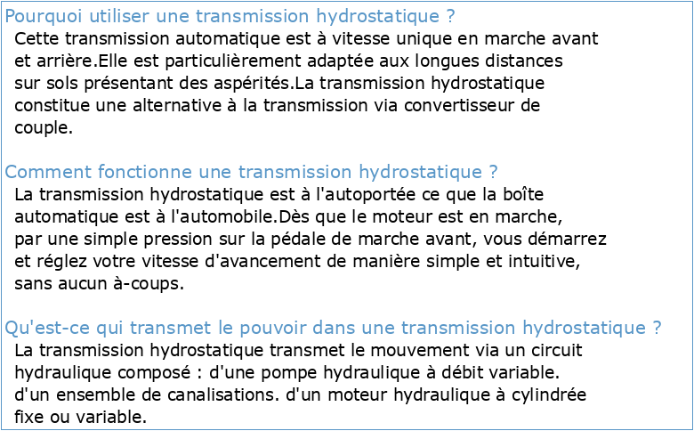 Guide de dépannage de transmissions hydrostatiques utilisées pour