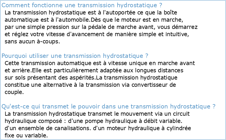 Transmission Hydrostatique