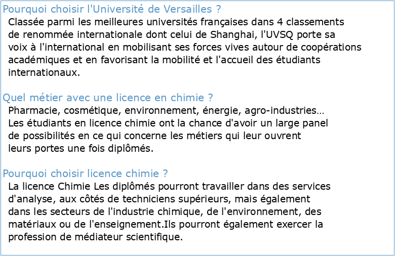 Evaluation de la licence Chimie (Université de Versailles Saint