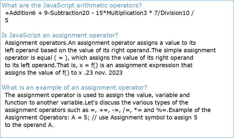 o JavaScript Arithmetic Example o JavaScript Assignment Operators