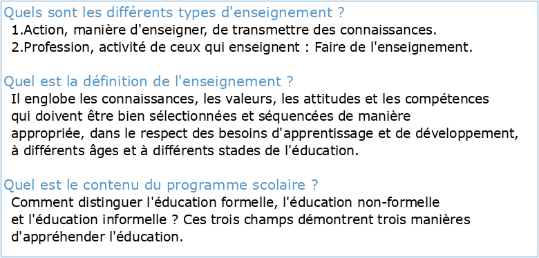 Définition et classification des programmes d'enseignement
