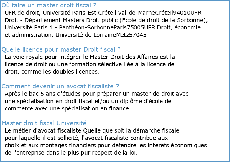 Master Droit fiscal