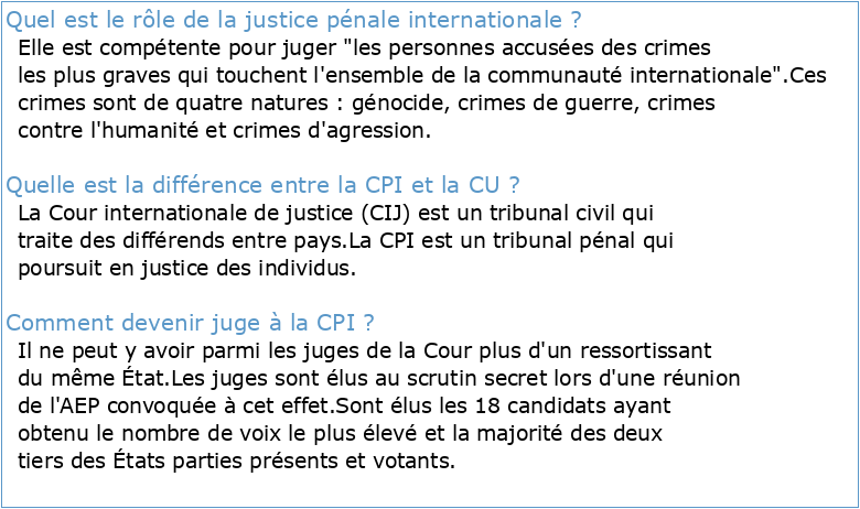 EXPÉRIENCE DE JUSTICE INTERNATIONALE PÉNALE