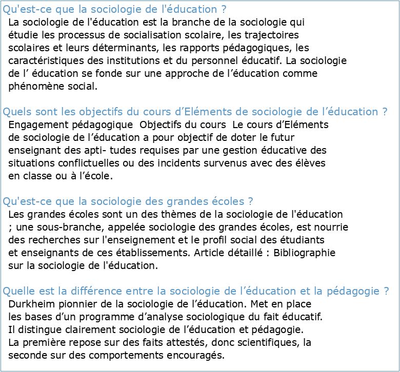 ELEMENTS DE SOCIOLOGIE DE L'EDUCATION