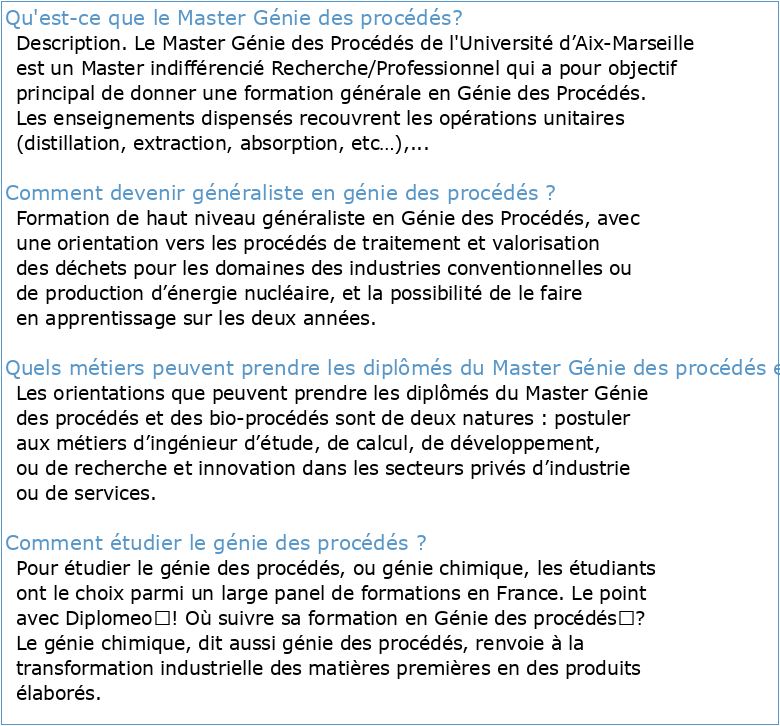 Evaluation du master Génie des procédés d'Aix-Marseille Université
