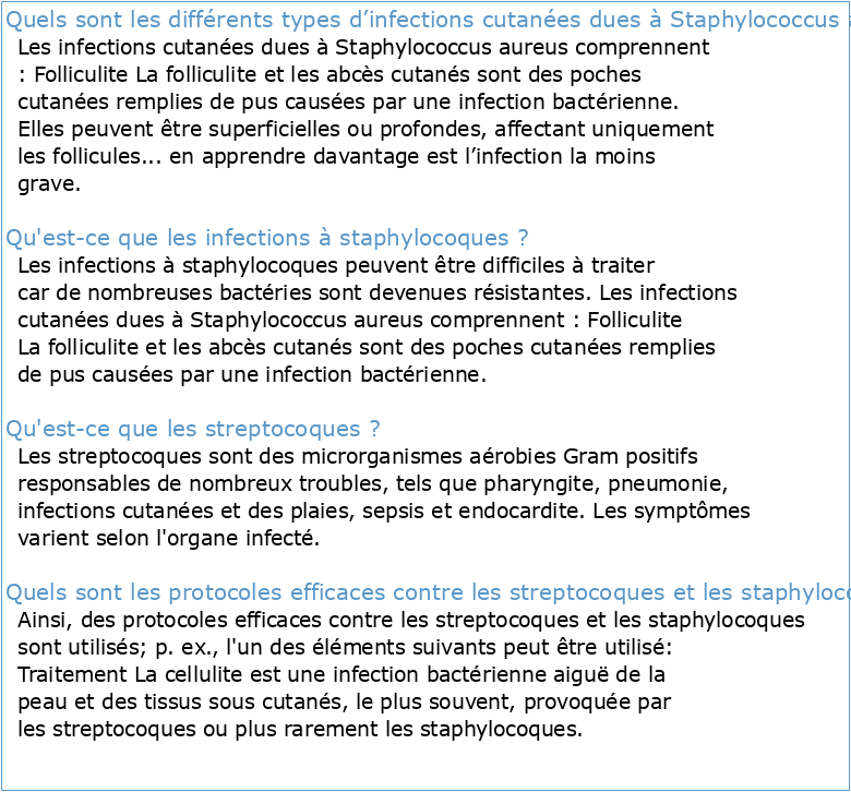 Infections cutanées à staphylocoques et streptocoques