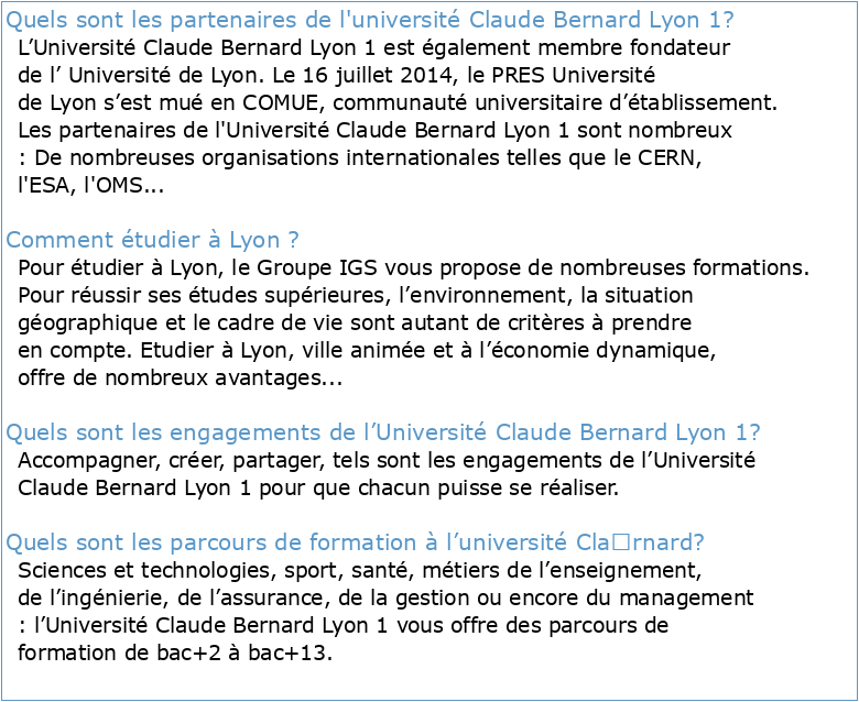 ÉTUDIER À L'UNIVERSITÉ CLAUDE BERNARD LYON 1