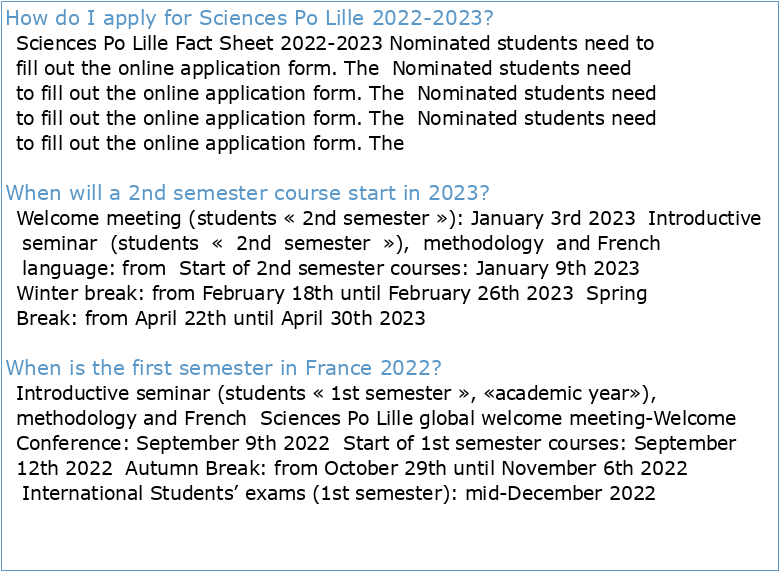 2022-2023 Sciences Po Lille International Students’ Calendar