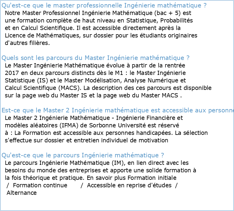 Master professionnel II : Ingénierie mathématique : Option